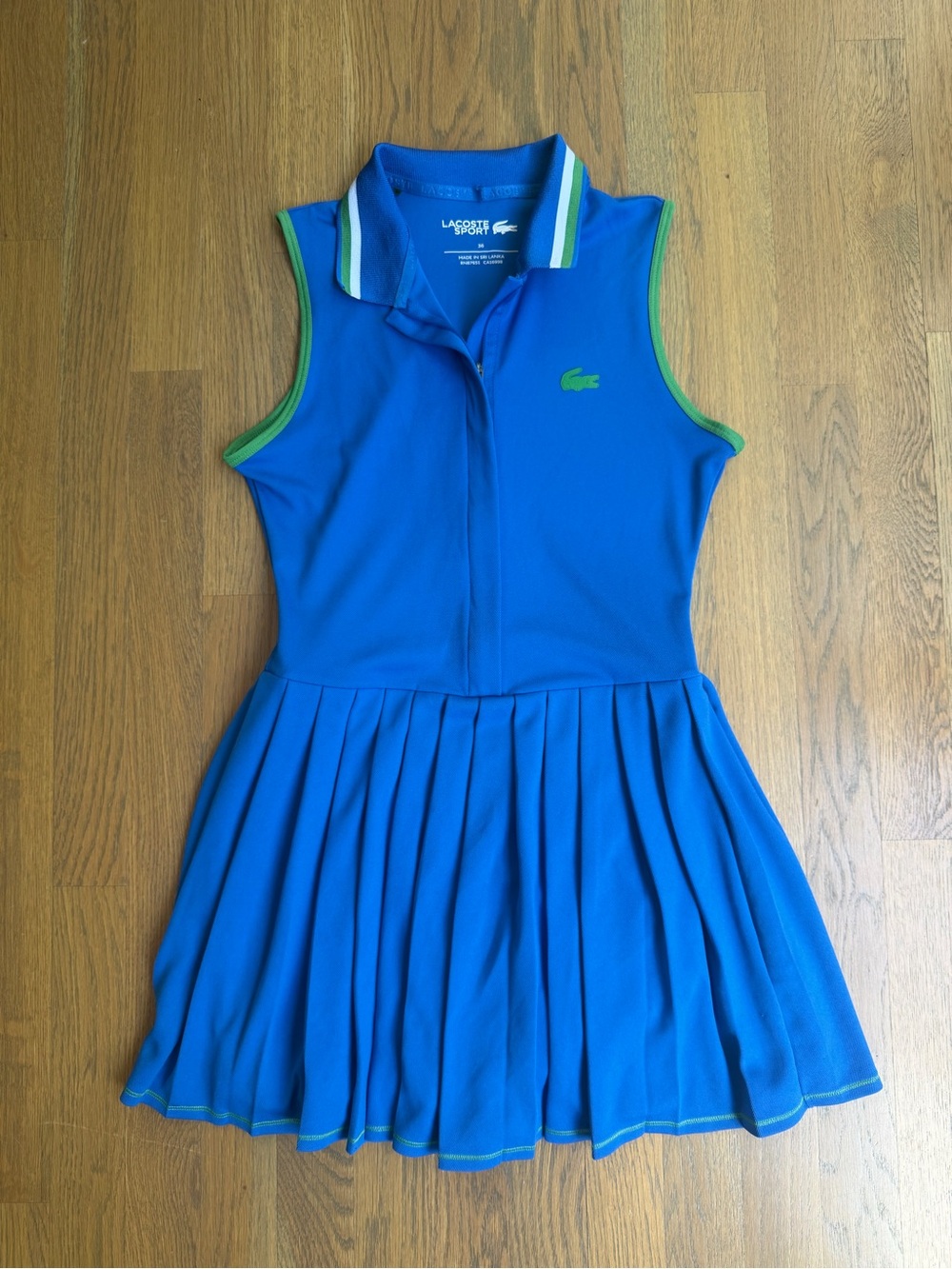 LACOSTE Sport Pleated Tennis Dress Zip Front Lined w/ Shorts Blue Green Size 36